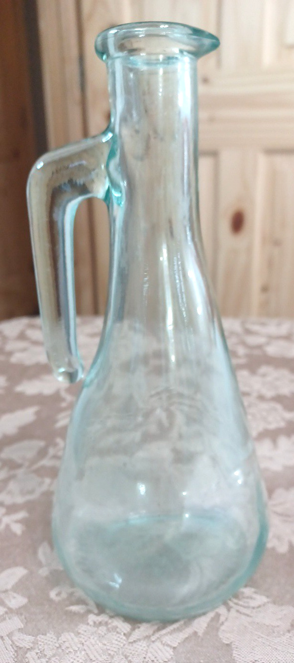 VTG Italy Green Glass Bottle Vase Cruet 8 1/2x 4 Cottage Country Rustic *Smudges